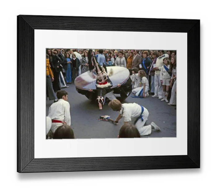 Framed Print : Obby Horse May Day Festival, Padstow, Cornwall, England, UK 1975 - The Blue Oss