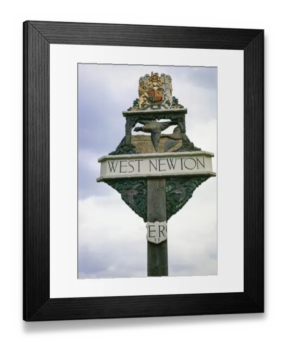Framed Print : Ortsschild West Newton, West Newton, Norfolk, England, Grossbritannien Juli 1970