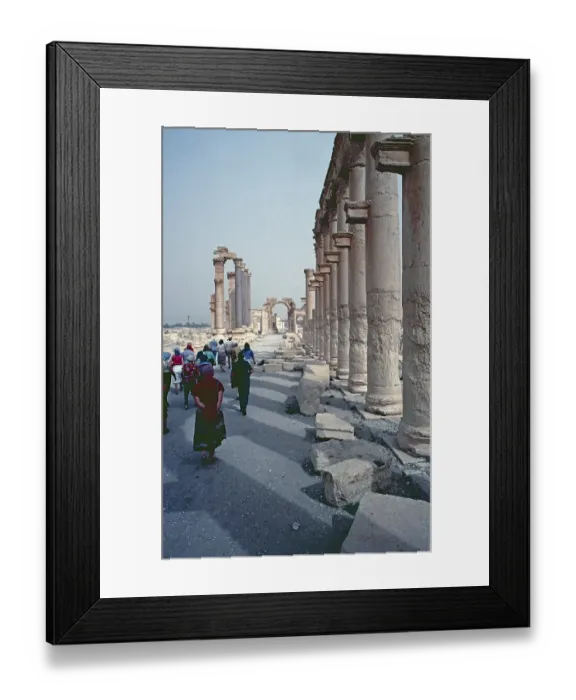 Framed Print : Colonnade towards Hadrian's Gate, Hadrian's Gate, Palmyra, Syria, May 1987, vintage, retro, old, historical, Asia