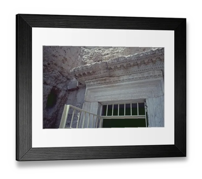 Framed Print : Decorations and inscriptions above the entrance, hypogeum, underground burial chamber of the Three Brothers, Palmyra, Syria, May 1987, vintage, retro, old, historical, Asia