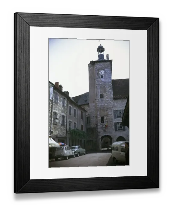 Framed Print : Hotel de Ville and clock tower in Martel, Dordogne, France, 1971, Europe
