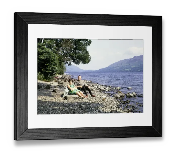 Framed Print : Man and woman sitting on the beach of Loch Earn, Perthshire, Scotland, 1968