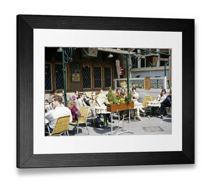 Framed Print : People at tables in the sun in front of the Cafe Bar Het Brouwers Wapen, Amsterdam, Netherlands 1971 Framed Print : People at tables in the sun in front of the Cafe Bar Het Brouwers Wapen, Amsterdam, Netherlands 1971