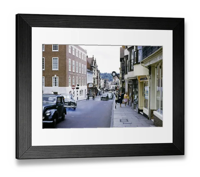 Framed Print : Busy high street in the city centre, High Street Winchester, Hampshire, England in 1962