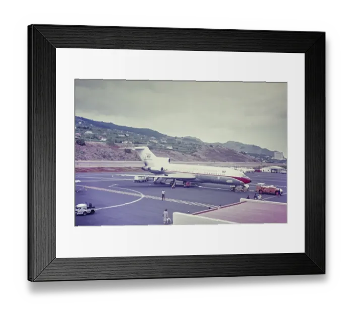 Framed Print : TAP Boeing 727 and aeroplane at the airport, Funchal, Madeira 1980s Framed Print : TAP Boeing 727 and aeroplane at the airport, Funchal, Madeira 1980s