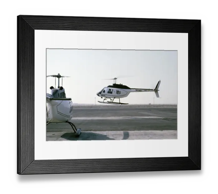 Framed Print : Oil industry in the desert of Dharhan, Saudi Arabia, helicopter Bell 206 JetRanger 1979, Asia Framed Print : Oil industry in the desert of Dharhan, Saudi Arabia, helicopter Bell 206 JetRanger 1979, Asia