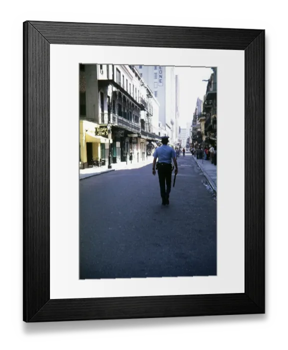 Framed Print : Rear view of a policeman with a truncheon on the street in the French Quarter, New Orleans, Louisiana, USA 1976