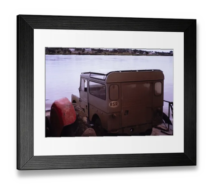 Framed Print : Series I 86 inch Hard Top Land Rover with Safari Roof, crossing the Zambezi River, Zimbabwe Rhodesia, Southern Africa, 1960s