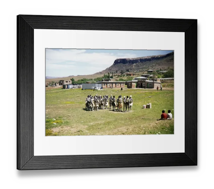 Framed Print : Subtitle: Basuto Dancers South Africa 1979 Group of women in traditional costume practise their dance in a rural setting