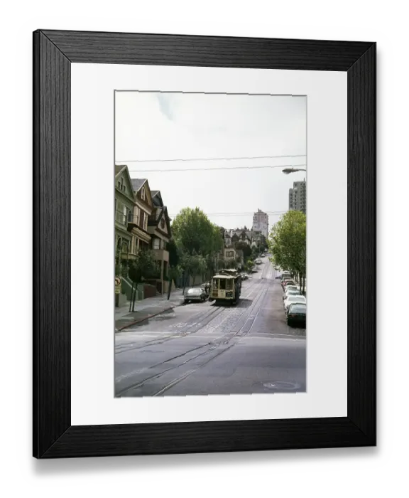 Framed Print : Famous historic cable car on the hill San Francisco, California, USA 1976