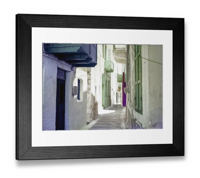 Framed Print : Historic back alleys in the village street of Kos, Greece 1970s