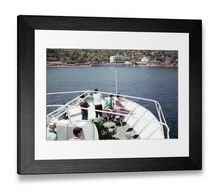 Framed Print : Holiday on Kos, Greece 1970s People boat trip