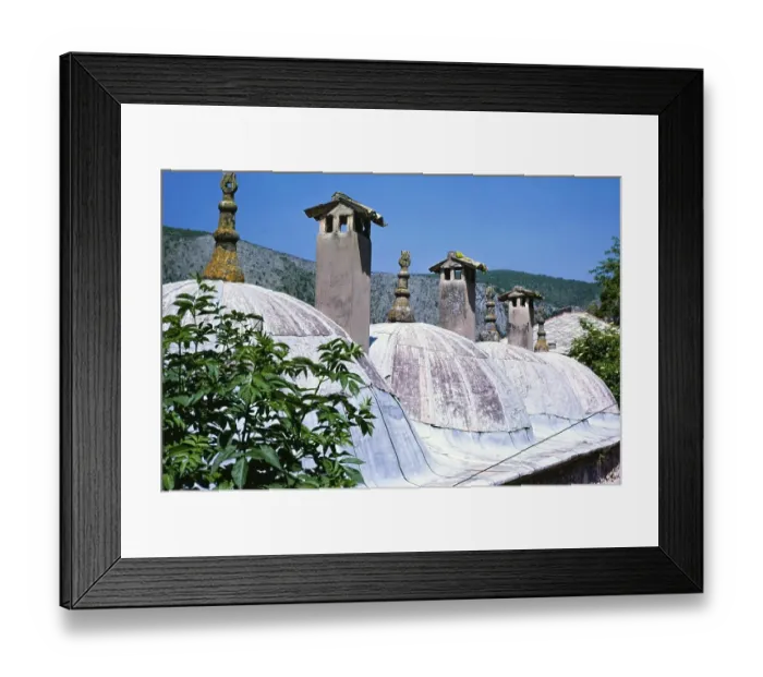 Framed Print : Traditional chimneys and roofs in Croatia, 1979 Framed Print : Traditional chimneys and roofs in Croatia, 1979