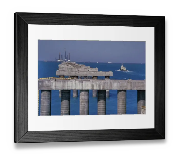 Framed Print : Oil industry in the Ras Tanura area, Saudi Arabia, offshore pier under construction 1979, Asia Framed Print : Oil industry in the Ras Tanura area, Saudi Arabia, offshore pier under construction 1979, Asia