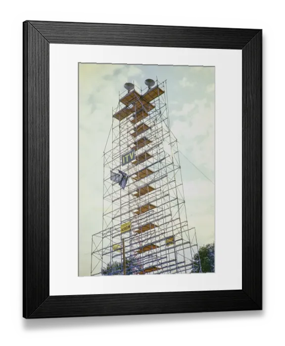 Framed Print : ATV television ITV outside broadcast, tennis tournament in Wimbledon, England, UK 1967 Scaffolding platform for cameras Framed Print : ATV television ITV outside broadcast, tennis tournament in Wimbledon, England, UK 1967 Scaffolding platform for cameras