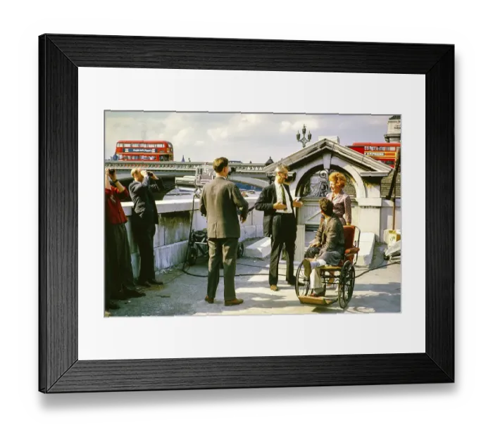 Framed Print : ATV television broadcast, Telstar satellite launch, Westminster Bridge, London, England, United Kingdom, July 1962, director Steve Wade with outstretched hands. Photo by Alan Taffy Harries, Europe