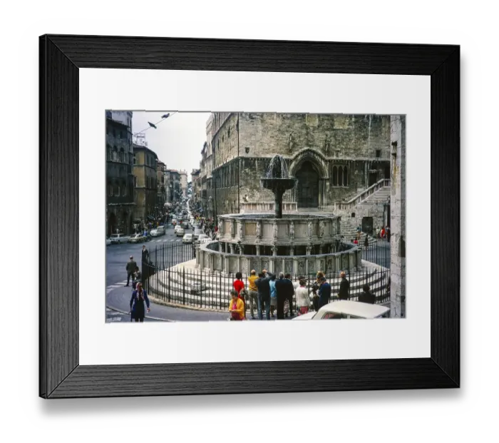 Framed Print : Fountain Fontana Maggiore, Piazza IV Novembre, City of Perugia Umbria, Italy 1969