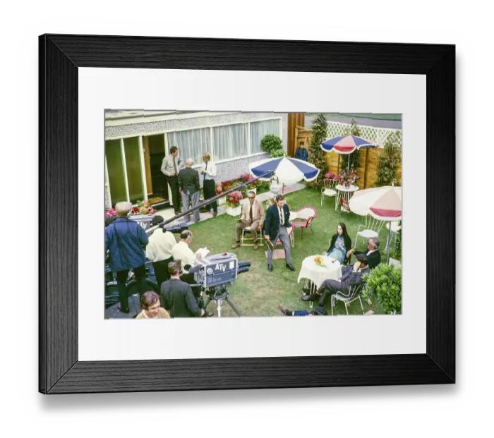 Framed Print : ATV Television ITV outside broadcast, tennis tournament at Wimbledon, England, United Kingdom 1967 Presenter Dickie Davies interview case with camera crew. Photo by Alan Taffy Harries Framed Print : ATV Television ITV outside broadcast, tennis tournament at Wimbledon, England, United Kingdom 1967 Presenter Dickie Davies interview case with camera crew. Photo by Alan Taffy Harries