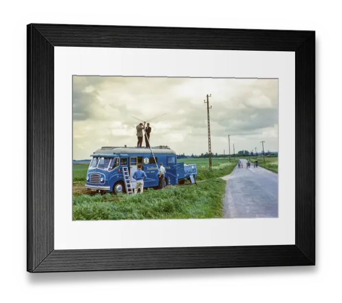 Framed Print : ATV television station ITV outside the OB van, mounting of the television aerial on the roof of the van, Great Britain 1960s Framed Print : ATV television station ITV outside the OB van, mounting of the television aerial on the roof of the van, Great Britain 1960s