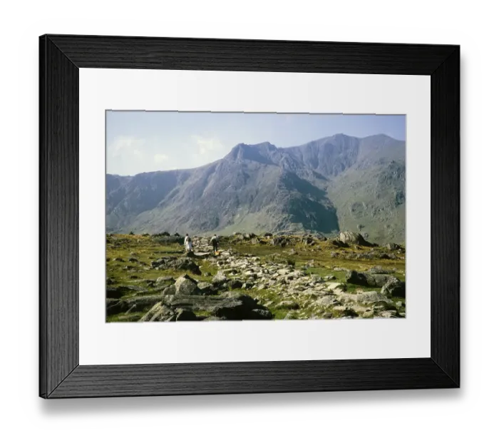 Framed Print : Walk to Llyn Y Cwn, Llyn Idwal Lake, Cwm Idwal, Glyderau Mountains, Snowdonia, North Wales, UK 1966