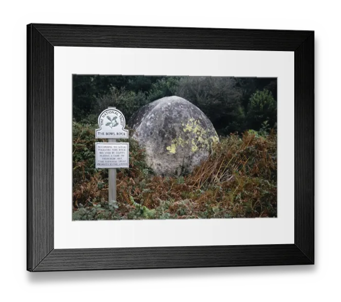 Framed Print : National trust sign at The Bowl Rock, St Ives, Cornwall, England, UK 1967
