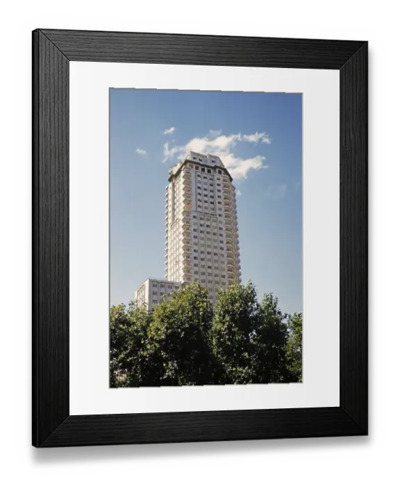 Framed Print : Modern architecture high-rise Palace Hotel, Torre de Madrid built in 1957, architects Julian and Jose Maria Otamendi Machimbarrena, now Hotel Barcelo Torre de Madrid, Plaza de Espana, Madrid, Spain Photo 1959