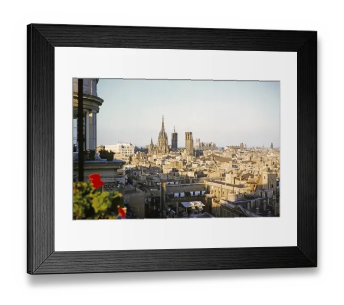 Framed Print : Medieval cathedral and roofs in the city centre, Barcelona, Catalonia, Spain July 1958 View of the cityscape from today's Hotel 1898 Framed Print : Medieval cathedral and roofs in the city centre, Barcelona, Catalonia, Spain July 1958 View of the cityscape from today's Hotel 1898