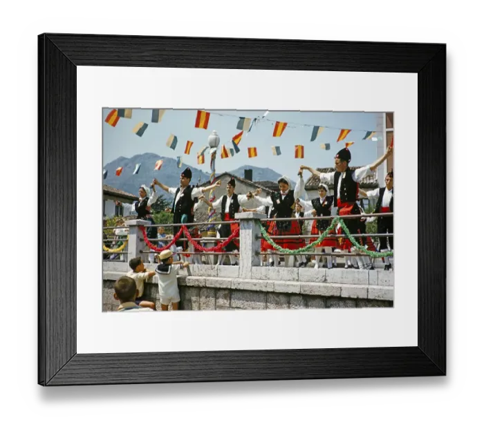 Framed Print : Traditional Asturian folk dance group from Gijon performing in a village, Asturias, northern Spain 1959