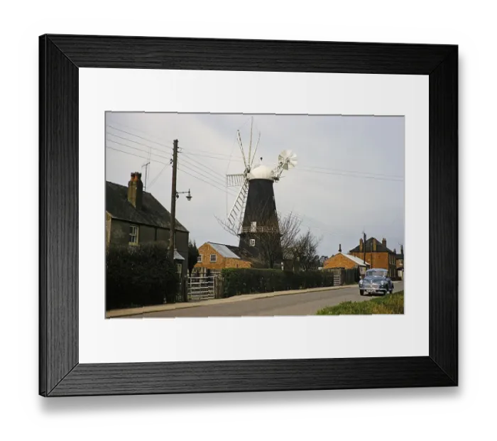 Framed Print : Historic windmill with Morris Minor car, Heckington, Lincolnshire, England, United Kingdom, early 1960s, also known as Pocklington's Mill, Europe