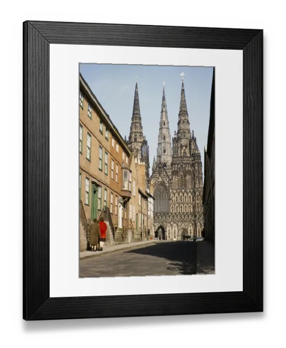 Framed Print : People walking in The Close towards Lichfield Cathedral Church, Lichfield, Staffordshire, England, United Kingdom, early 1960s, Europe Framed Print : People walking in The Close towards Lichfield Cathedral Church, Lichfield, Staffordshire, England, United Kingdom, early 1960s, Europe