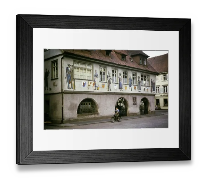 Framed Print : Town hall building decorated with illustrations, Haslach, Haslach im Kinzigtal, Baden-Wuerttemberg, Germany, July 1959, Europe