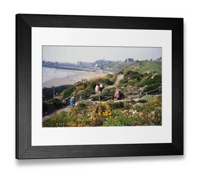 Framed Print : Walkers on the garden paths of the East Cliff rockery, sandy beach in the background, Folkestone, Kent, England, UK 1962 Framed Print : Walkers on the garden paths of the East Cliff rockery, sandy beach in the background, Folkestone, Kent, England, UK 1962