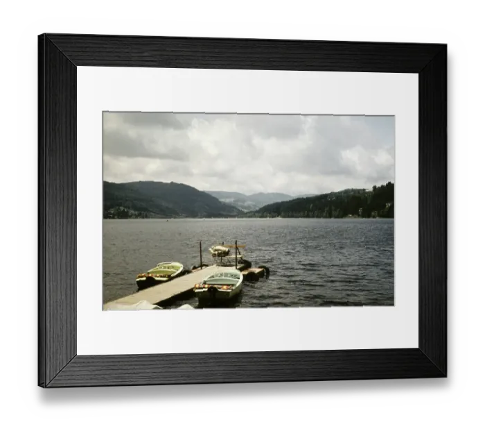 Framed Print : Motorboat at the jetty on Lake Titisee, Titisee Neustadt, Germany, July 1959, Europe
