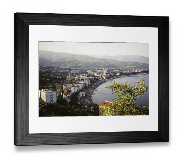 Framed Print : View of beach and building, Diano Marina, Imperia, Liguria, Italy, July 1959, Europe Framed Print : View of beach and building, Diano Marina, Imperia, Liguria, Italy, July 1959, Europe