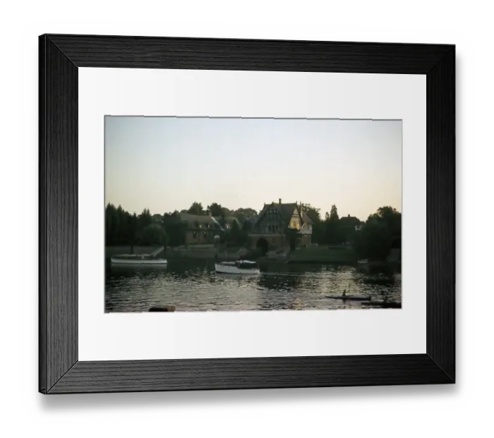 Framed Print : Dusk with boats and buildings, Thames, Teddington, Middlesex, England, UK August 1959