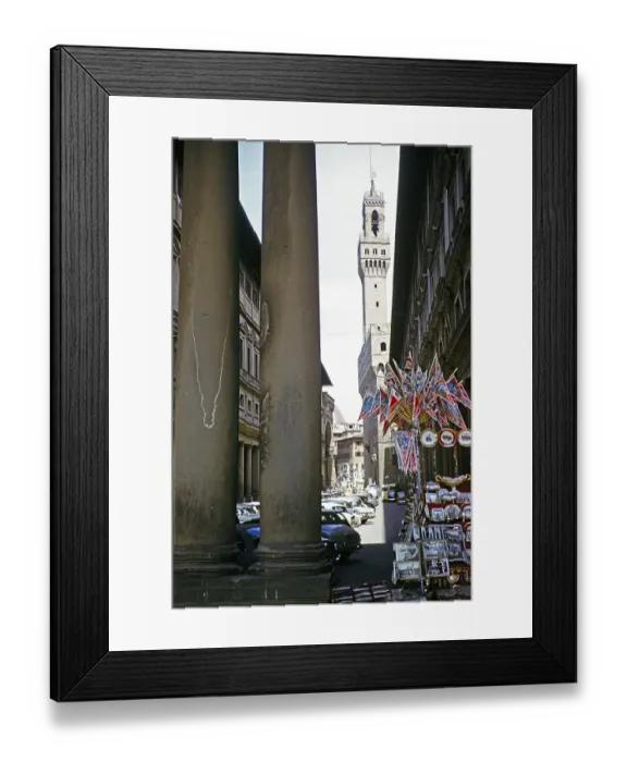 Framed Print : Souvenir stand in front of the Uffizi Museum, Florence, Tuscany, Italy 1957