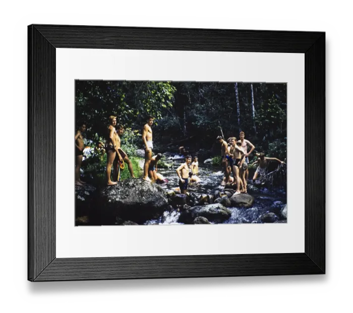 Framed Print : Melbourne Grammar School expedition to Queensland, Australia, 1956 Boys explore the tropical rainforest river, Oceania