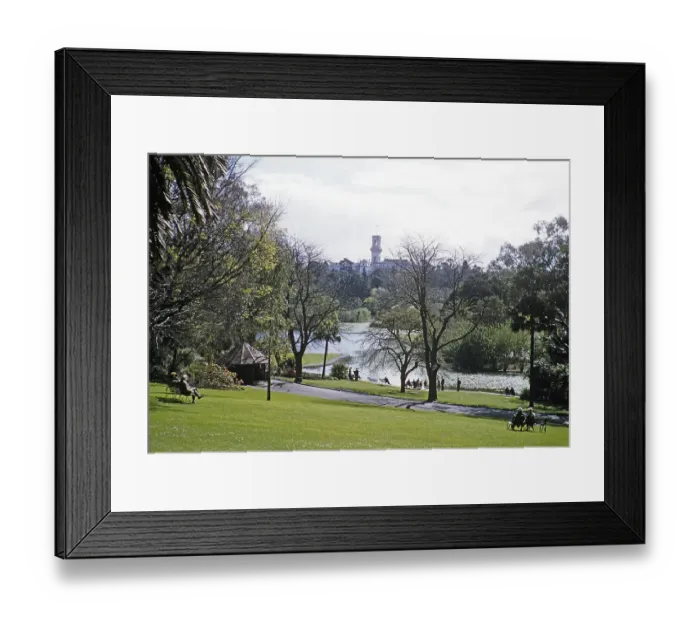 Framed Print : Ornamental Lake, Royal Botanic Gardens Victoria, Melbourne, Victoria, Australia View of Government House, 1956