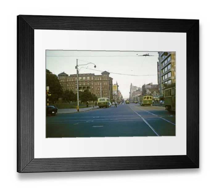 Framed Print : Trams and tram lines Swanston Street, Melbourne city centre, Victoria, Australia 1956 Framed Print : Trams and tram lines Swanston Street, Melbourne city centre, Victoria, Australia 1956
