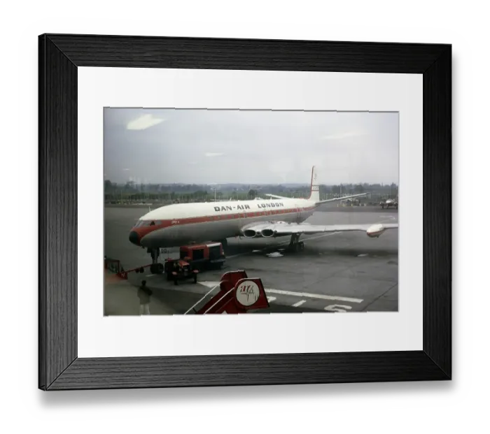 Framed Print : Dan Air London, de Havilland Comet 4 aeroplane, Gatwick Airport, London, England 1970 Framed Print : Dan Air London, de Havilland Comet 4 aeroplane, Gatwick Airport, London, England 1970