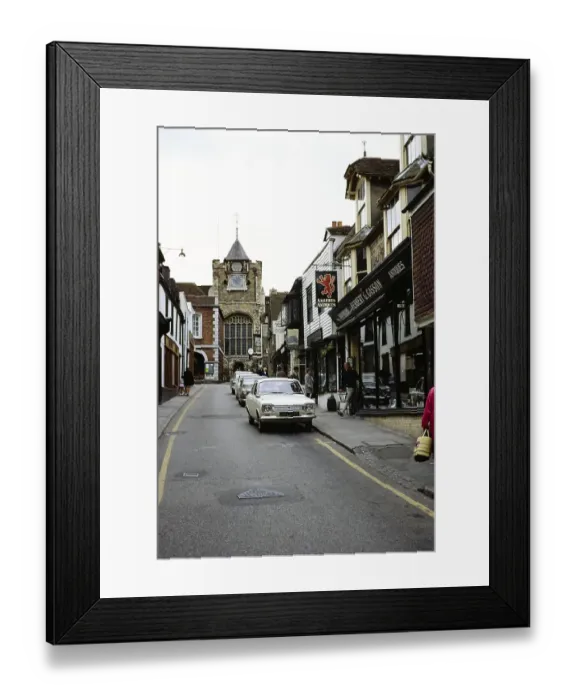 Framed Print : People and cars on the street in Rye town centre, East Sussex, England, 1968