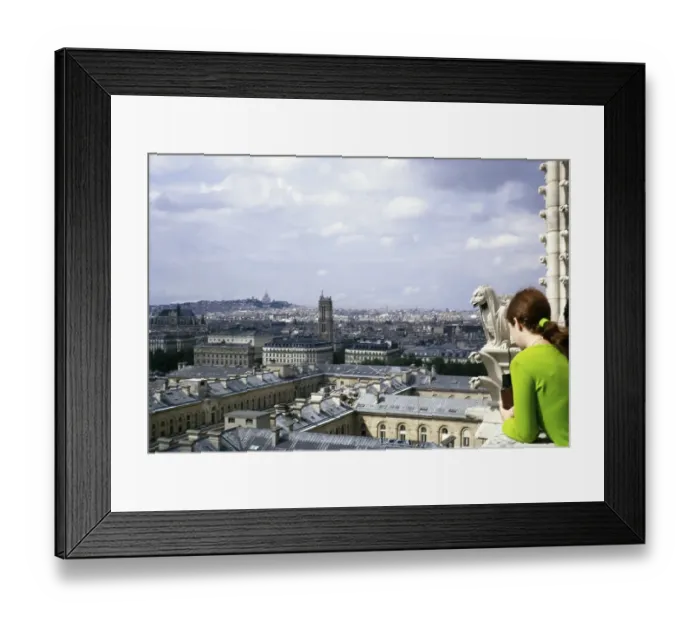 Framed Print : People looking at the city from Notre Dame Cathedral, Notre Dame, Paris, France, 1970, Europe