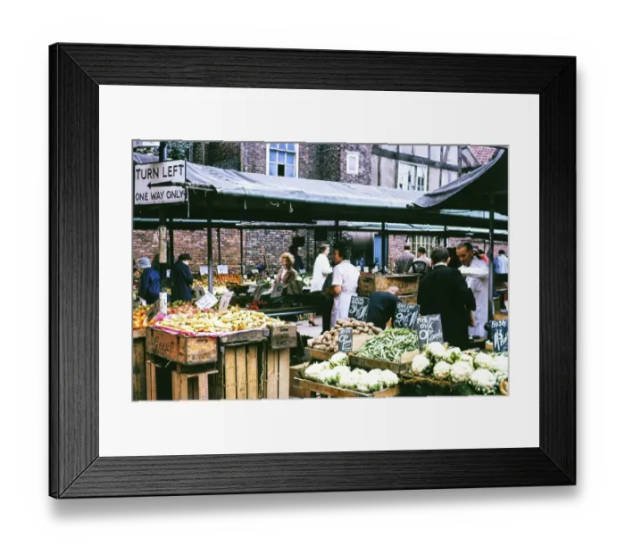 Framed Print : People shopping at the busy street vegetable market near the Shambles, York, Yorkshire, England, 1963