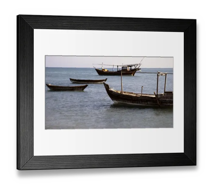 Framed Print : Archive image of traditional Arabian dhow boats, probably in Darin, Tarout Island, Saudi Arabia 1979
