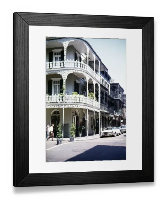 Framed Print : Historic buildings, decorative metalwork on balconies, French Quarter, New Orleans, Louisiana, USA 1976