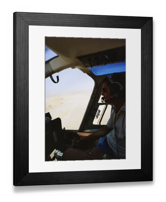 Framed Print : Oil industry Saudi Arabia, helicopter Bell 206 JetRanger 1979 Pilot in cockpit