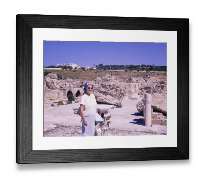 Framed Print : Tourist exploring a Roman archaeological site in Tunisia, 1967 Framed Print : Tourist exploring a Roman archaeological site in Tunisia, 1967