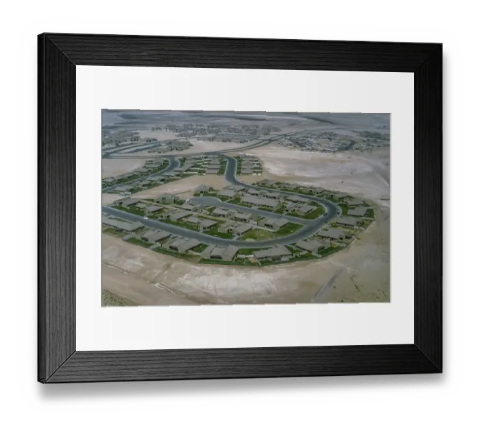 Framed Print : Oil industry in the Ras Tanura area, Dharhan Saudi Arabia, new housing estate in the desert 1979 Framed Print : Oil industry in the Ras Tanura area, Dharhan Saudi Arabia, new housing estate in the desert 1979