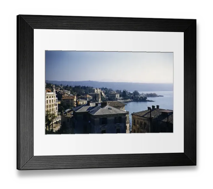 Framed Print : View over the roofs of buildings and the coast, Opatija, Croatia, Yugoslavia, 1958, Europe