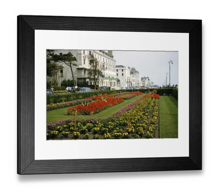 Framed Print : Flowerbeds and gardens, The Leas Promenade, Folkestone, Kent, England, UK, 1962 View to the east
